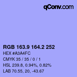 カラーコード: RGB 163.9 164.2 252 | qconv.com
