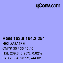 カラーコード: RGB 163.9 164.2 254 | qconv.com