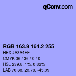 カラーコード: RGB 163.9 164.2 255 | qconv.com