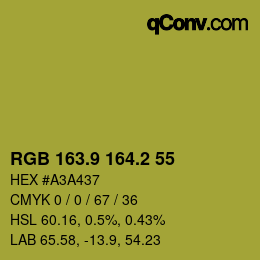 カラーコード: RGB 163.9 164.2 55 | qconv.com