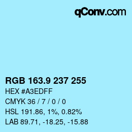 カラーコード: RGB 163.9 237 255 | qconv.com