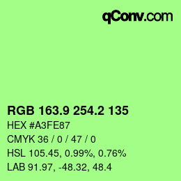 カラーコード: RGB 163.9 254.2 135 | qconv.com