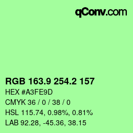 カラーコード: RGB 163.9 254.2 157 | qconv.com