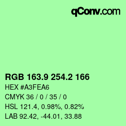 カラーコード: RGB 163.9 254.2 166 | qconv.com