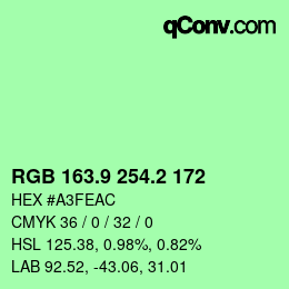カラーコード: RGB 163.9 254.2 172 | qconv.com