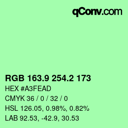 カラーコード: RGB 163.9 254.2 173 | qconv.com