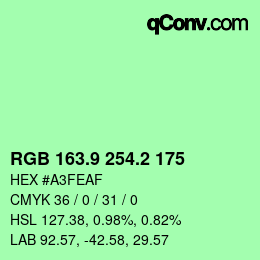 カラーコード: RGB 163.9 254.2 175 | qconv.com
