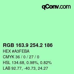 カラーコード: RGB 163.9 254.2 186 | qconv.com
