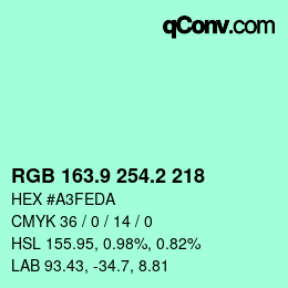 カラーコード: RGB 163.9 254.2 218 | qconv.com