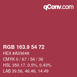 カラーコード: RGB 163.9 54 72 | qconv.com