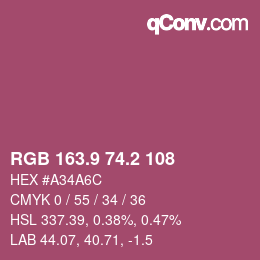カラーコード: RGB 163.9 74.2 108 | qconv.com