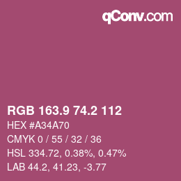 カラーコード: RGB 163.9 74.2 112 | qconv.com