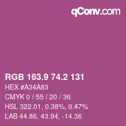 カラーコード: RGB 163.9 74.2 131 | qconv.com