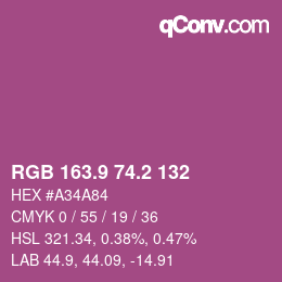 カラーコード: RGB 163.9 74.2 132 | qconv.com