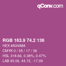 カラーコード: RGB 163.9 74.2 136 | qconv.com