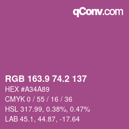 カラーコード: RGB 163.9 74.2 137 | qconv.com