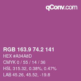 カラーコード: RGB 163.9 74.2 141 | qconv.com