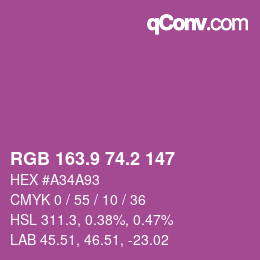 カラーコード: RGB 163.9 74.2 147 | qconv.com