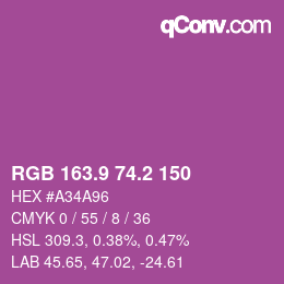 カラーコード: RGB 163.9 74.2 150 | qconv.com