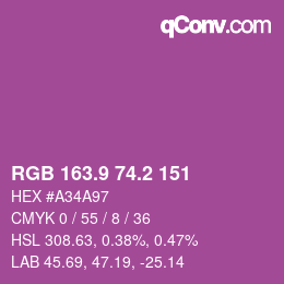 カラーコード: RGB 163.9 74.2 151 | qconv.com