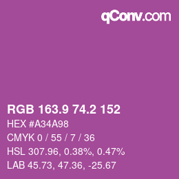 カラーコード: RGB 163.9 74.2 152 | qconv.com
