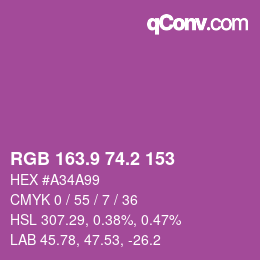 カラーコード: RGB 163.9 74.2 153 | qconv.com