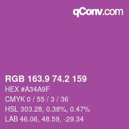 カラーコード: RGB 163.9 74.2 159 | qconv.com