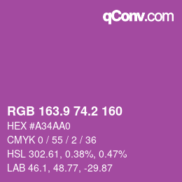 カラーコード: RGB 163.9 74.2 160 | qconv.com