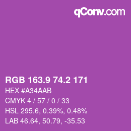 カラーコード: RGB 163.9 74.2 171 | qconv.com