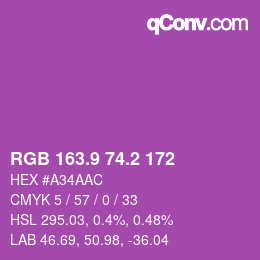 カラーコード: RGB 163.9 74.2 172 | qconv.com