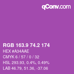 カラーコード: RGB 163.9 74.2 174 | qconv.com