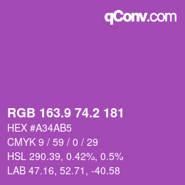 カラーコード: RGB 163.9 74.2 181 | qconv.com