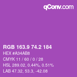 カラーコード: RGB 163.9 74.2 184 | qconv.com