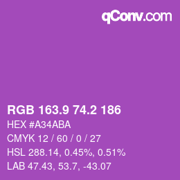 カラーコード: RGB 163.9 74.2 186 | qconv.com