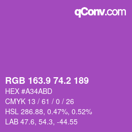 カラーコード: RGB 163.9 74.2 189 | qconv.com