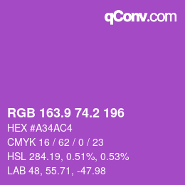 カラーコード: RGB 163.9 74.2 196 | qconv.com