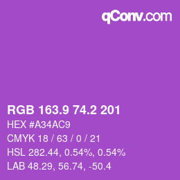 カラーコード: RGB 163.9 74.2 201 | qconv.com