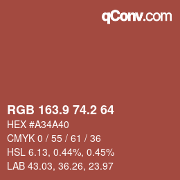 カラーコード: RGB 163.9 74.2 64 | qconv.com