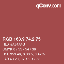 カラーコード: RGB 163.9 74.2 75 | qconv.com