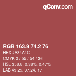 カラーコード: RGB 163.9 74.2 76 | qconv.com