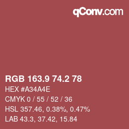 カラーコード: RGB 163.9 74.2 78 | qconv.com