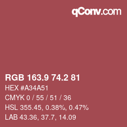 Farbcode: RGB 163.9 74.2 81 | qconv.com