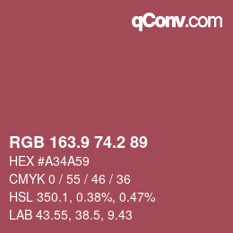 カラーコード: RGB 163.9 74.2 89 | qconv.com