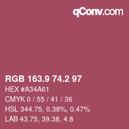 カラーコード: RGB 163.9 74.2 97 | qconv.com