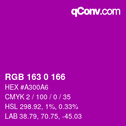 Color code: RGB 163 0 166 | qconv.com
