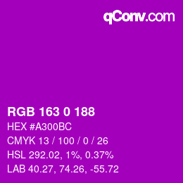 Color code: RGB 163 0 188 | qconv.com