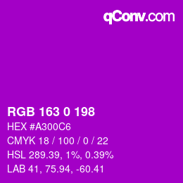 カラーコード: RGB 163 0 198 | qconv.com