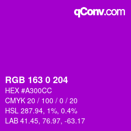 Color code: RGB 163 0 204 | qconv.com