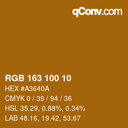 カラーコード: RGB 163 100 10 | qconv.com