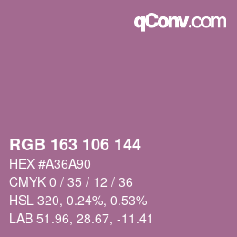 Color code: RGB 163 106 144 | qconv.com